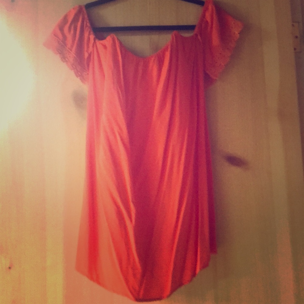 Orange off the shoulder dress